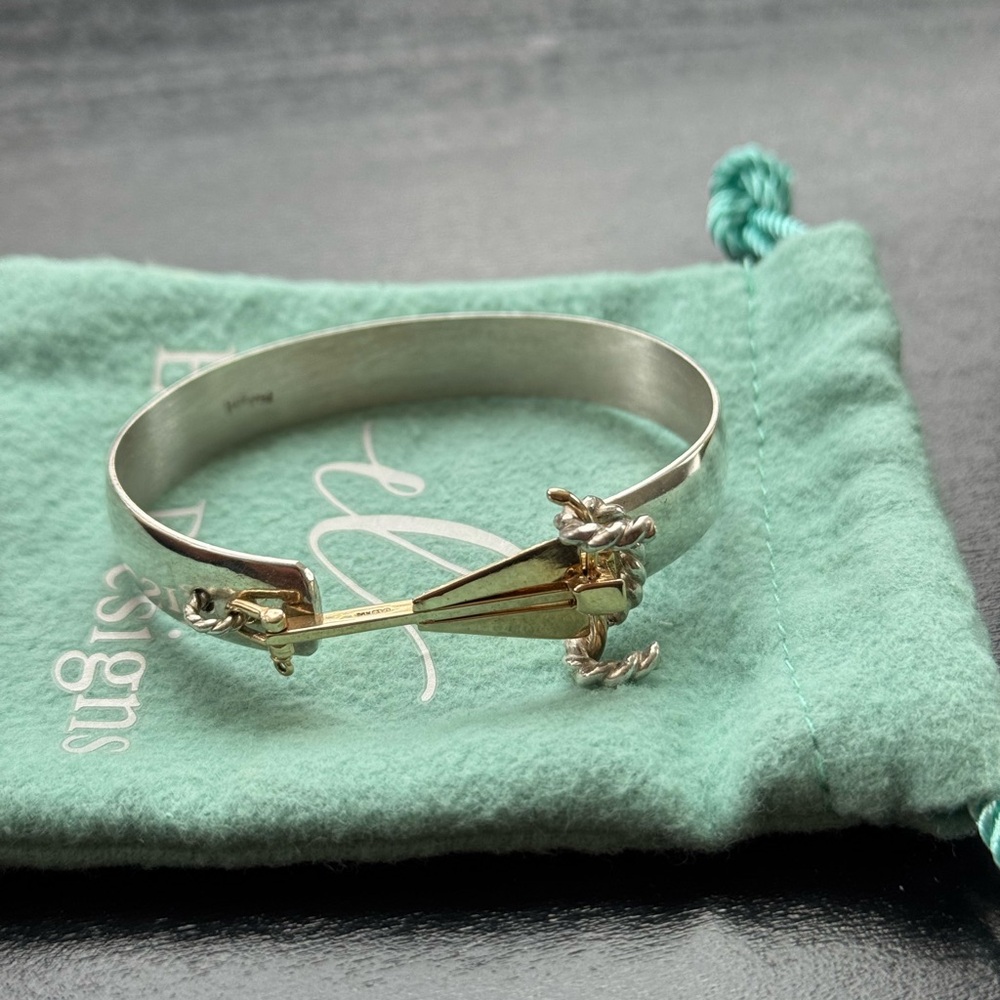 Two-Tone Anchor Cuff Bracelet in Mint and Gold